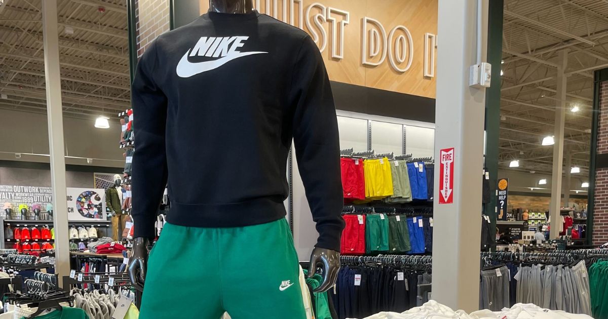 Nike Sweatshirt Mannequin with black Nike Sweatshirt and green nike shorts