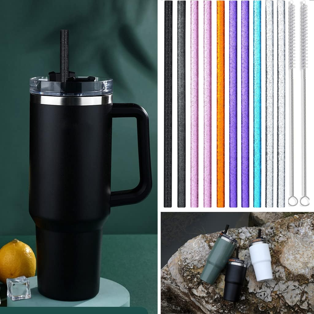 Stanley Quencher with colorful straws next to it