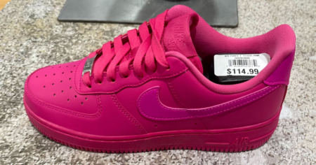 Womens Hot Pink Nike Air Force Sneaker on Granite Tabletop - Nike Air Force Sneakers Restocked