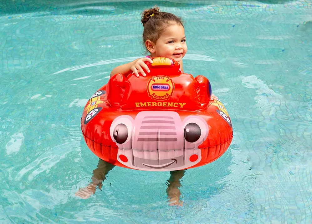 Little Tikes Fire Truck Baby Float toddler girl in a pool float in a pool