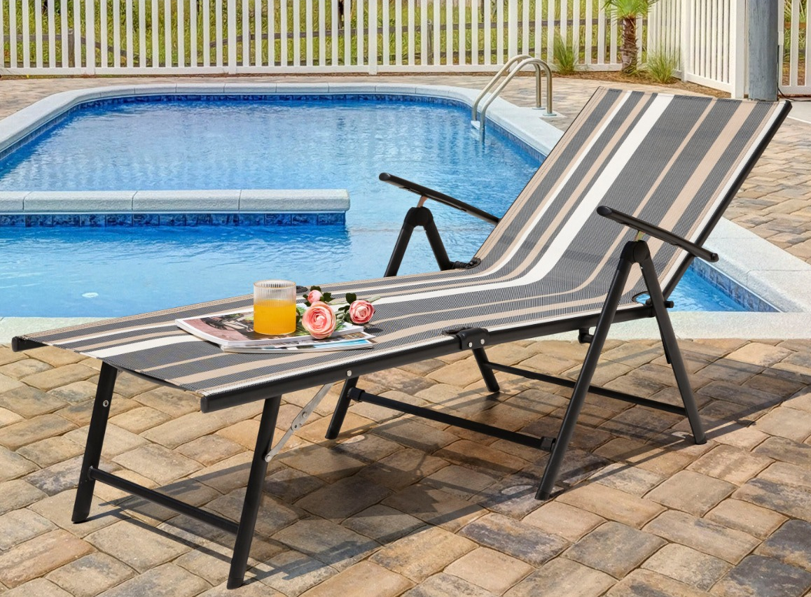 Nuu Garden Stripe Iron Frame Stationary Chaise Lounge Chair