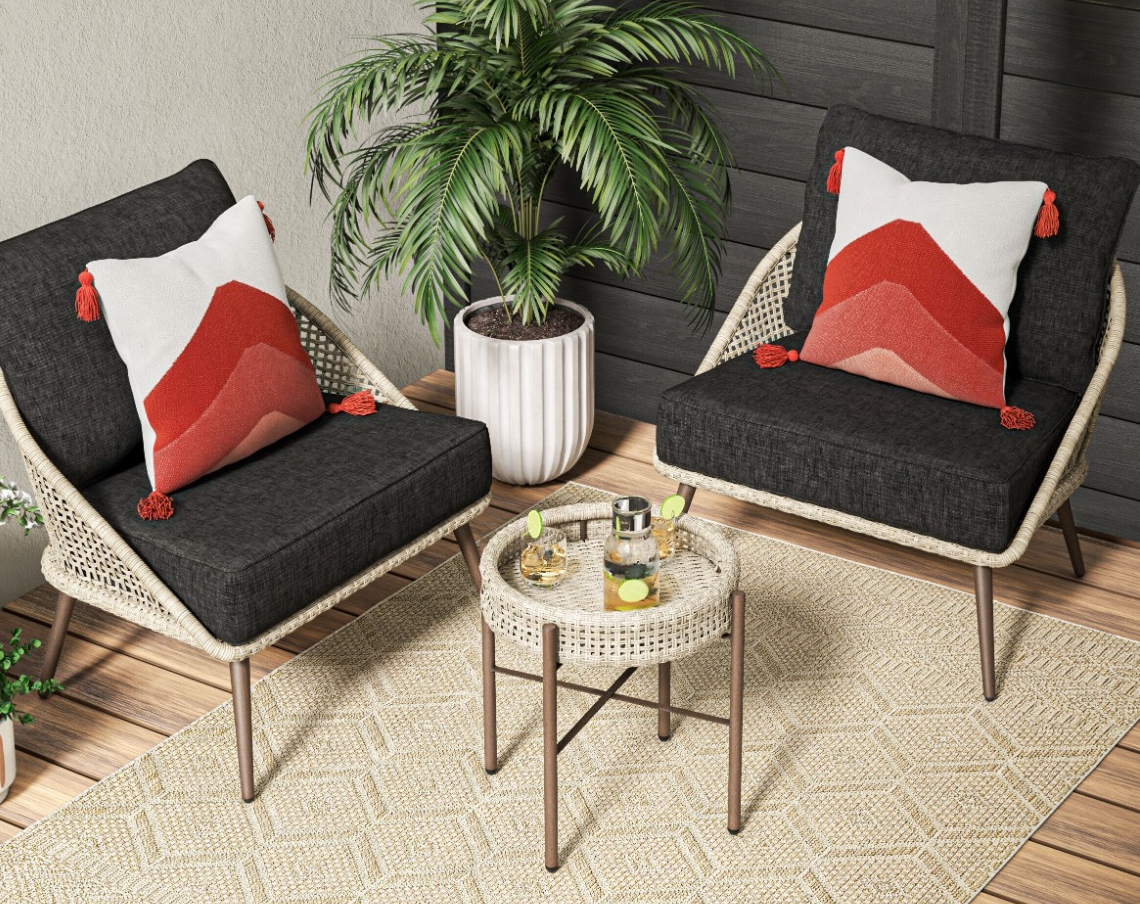Origin Plymouth Cove Piece Wicker Patio Conversation Set with Gray Cushions