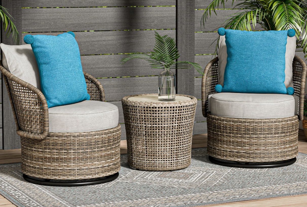 Origin Westerly Piece Wicker Patio Conversation Set with Gray Cushions