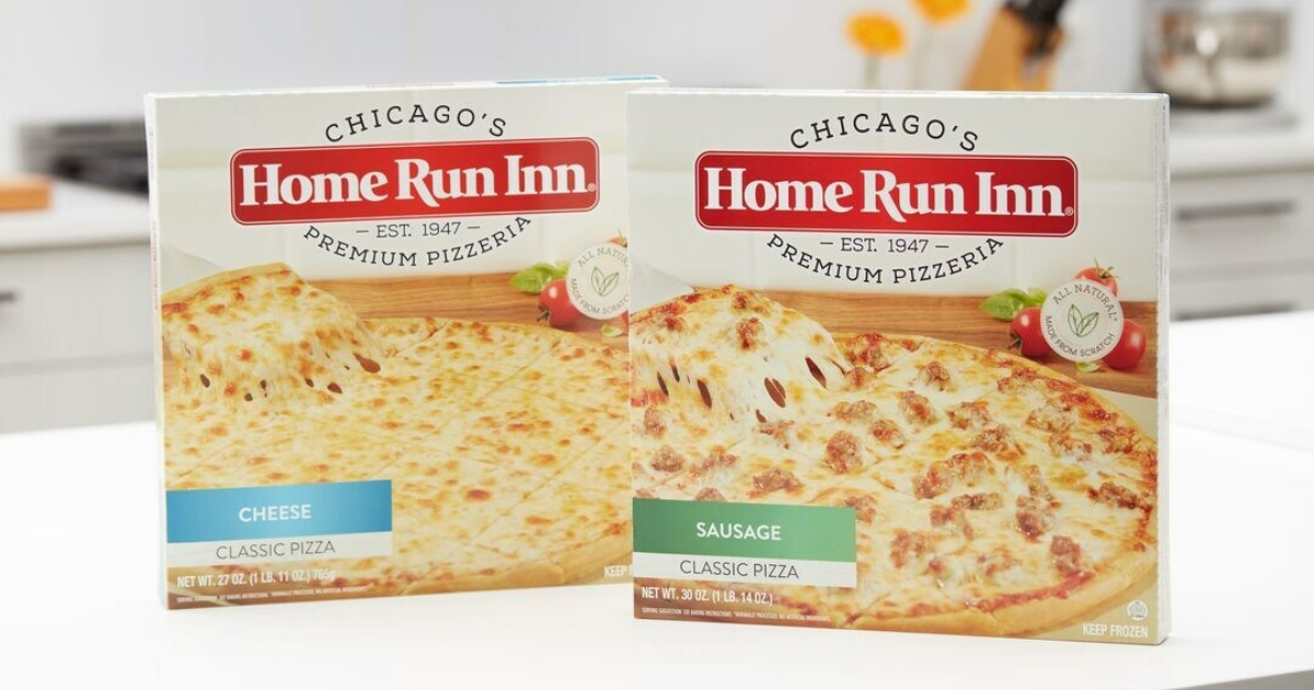An image of Home Run Inn Cheese & Sausage Pizza boxes