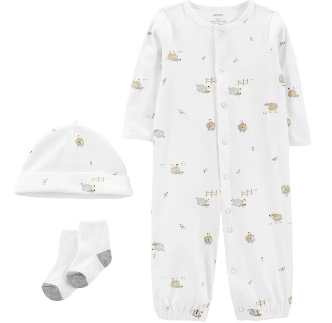 baby pajamas with a matching hat and socks