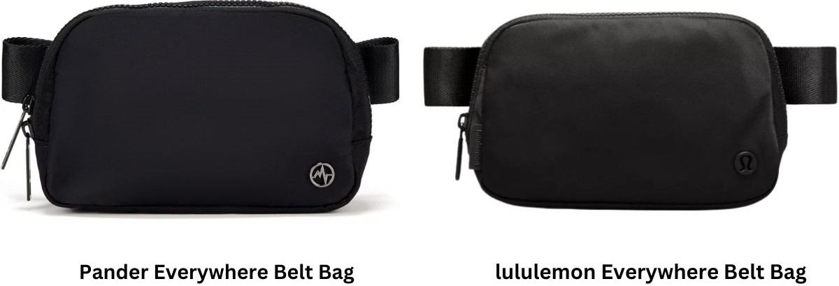 belt bags two black belt bags next to each other with brand names Pander and lululemon below them