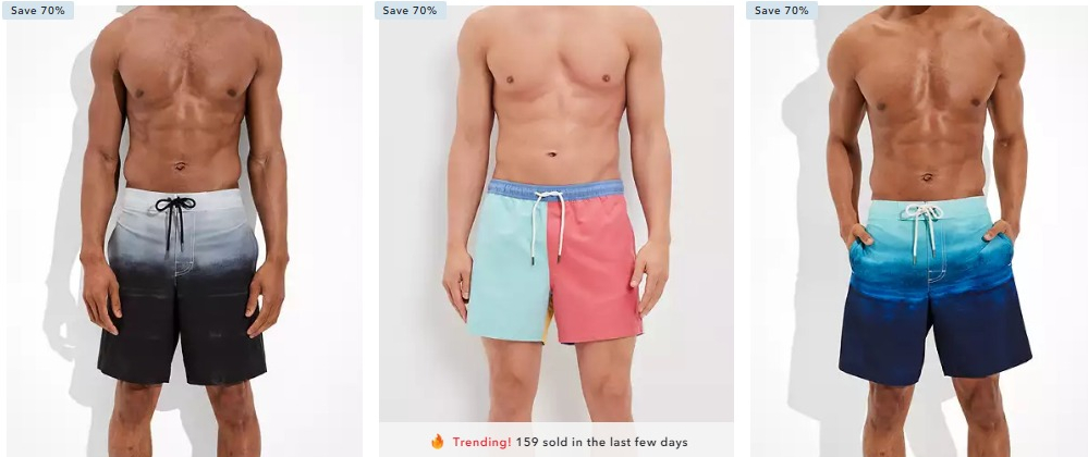 three men wearing swim shorts