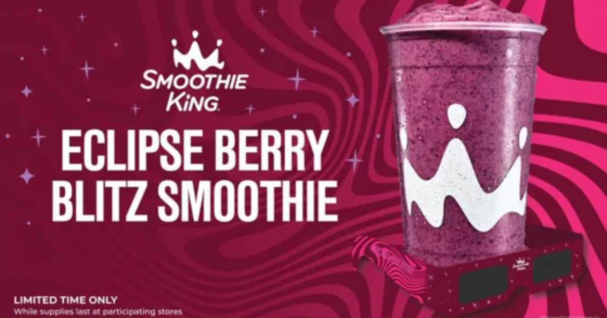 NEW Eclipse Berry Blitz Smoothie Free Solar Eclipse Viewing Glasses wPurchase at Smoothie King