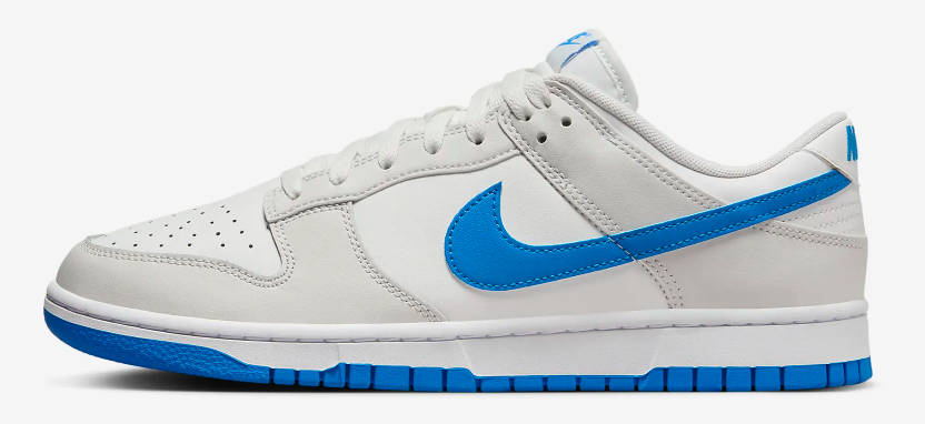 bright blue and white Nike Dunk Lows