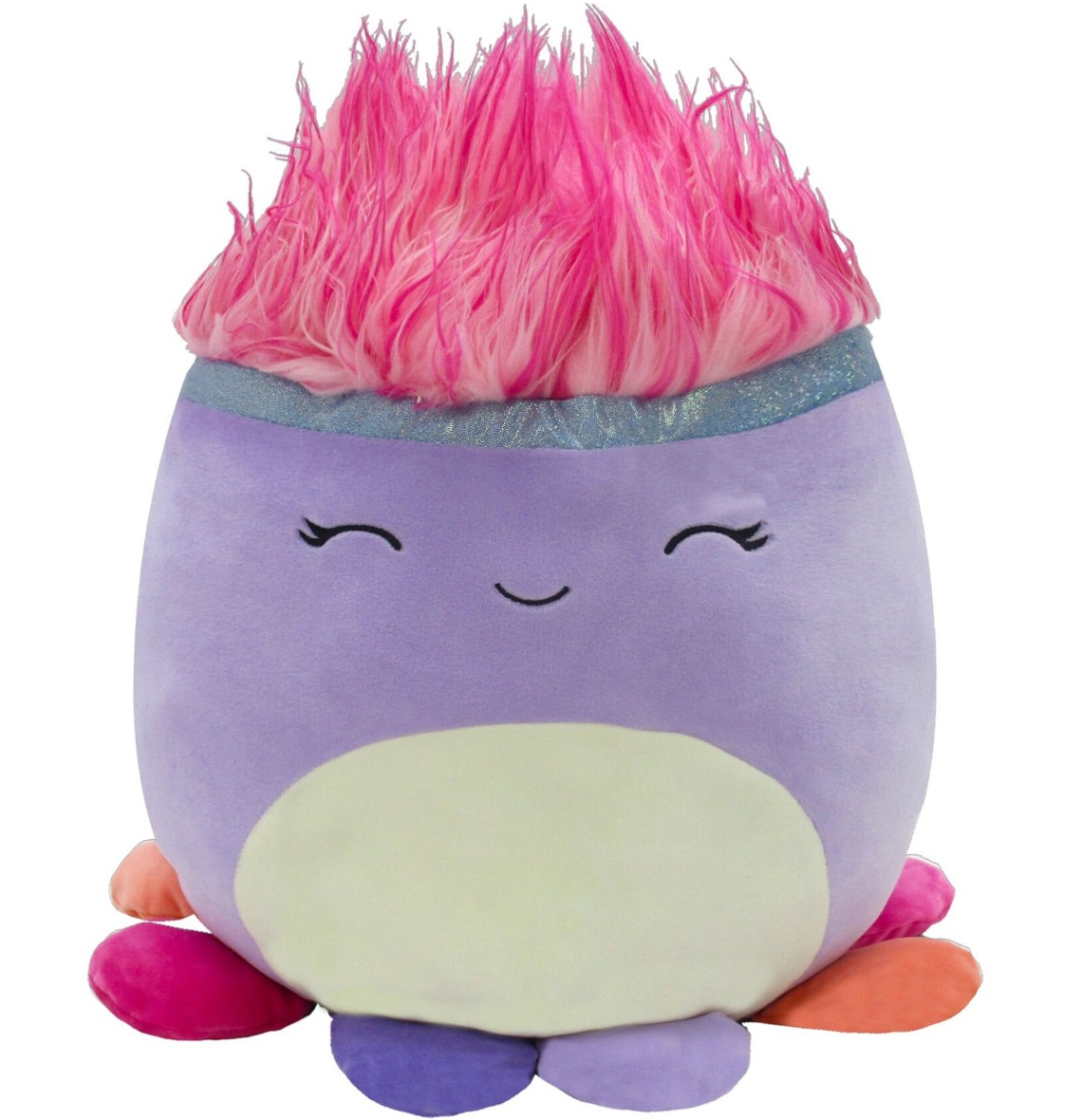 purple Squishmallow octopus with pink hair