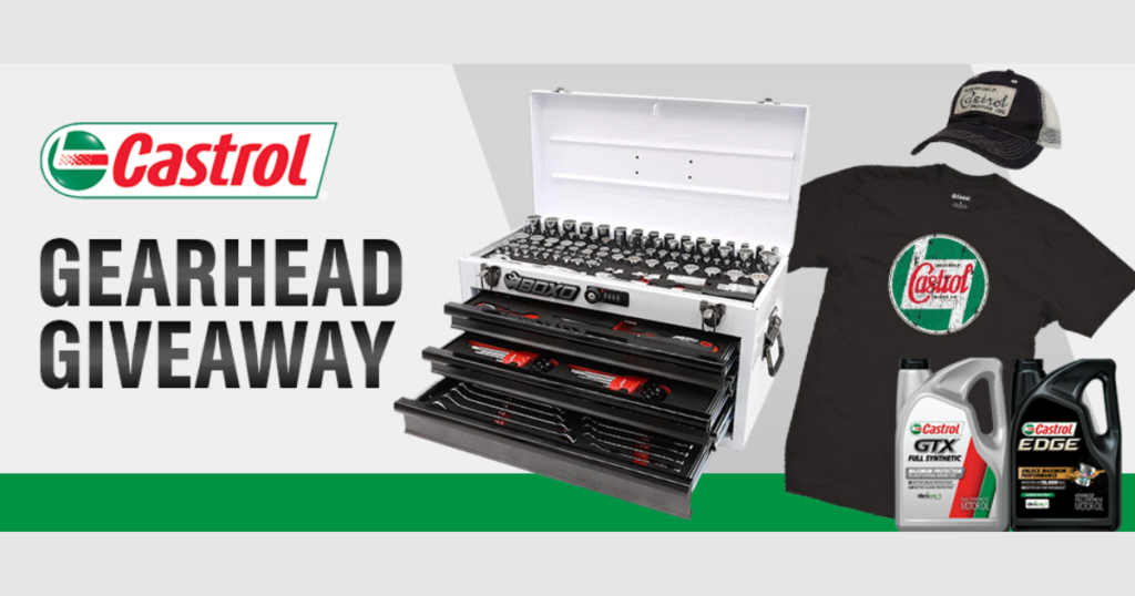 castrol gearhead prize pack with boxo tool set, t shirt, hat and quarts of castrol oil