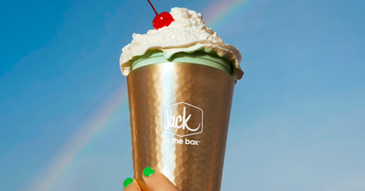 jack in the box mint shake in hand