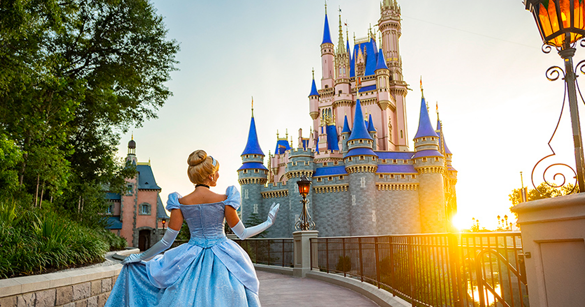 walt disney world Cinderella in front of Disney Castle