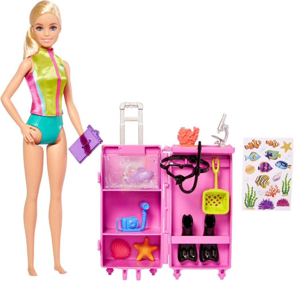 Barbie Marine Biologist Blonde Doll and Playset Barbie with suitcase and accessories