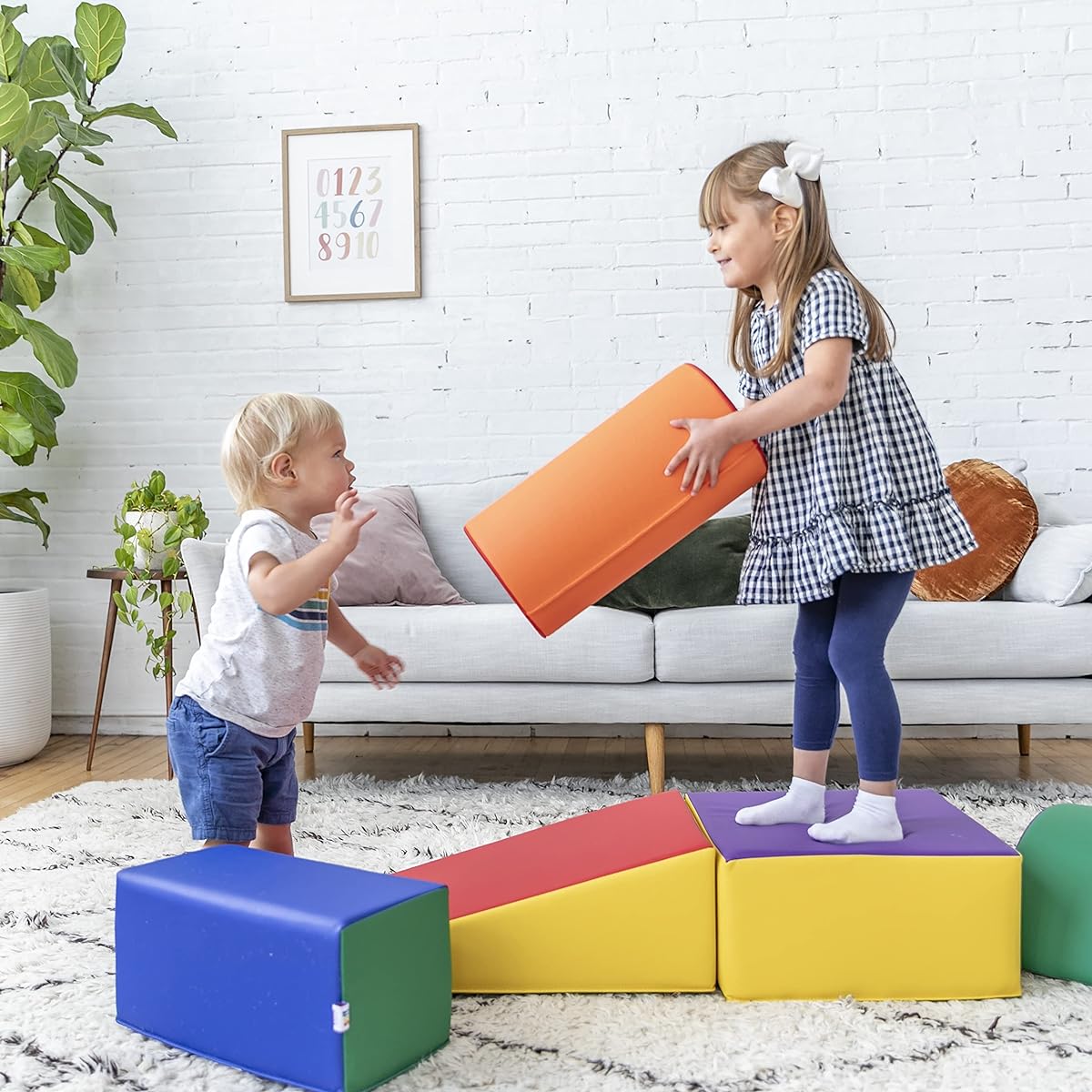 ECR Kids SoftZone Climb and Crawl Playset two kids playing on foam blocks