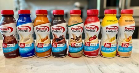 row of premier protein shakes