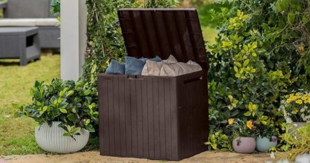 open deck box with pillows in it