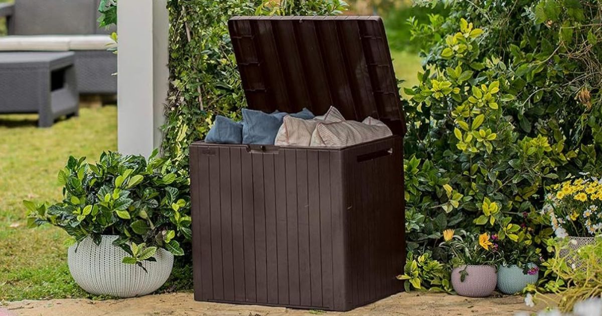 open deck box with pillows in it