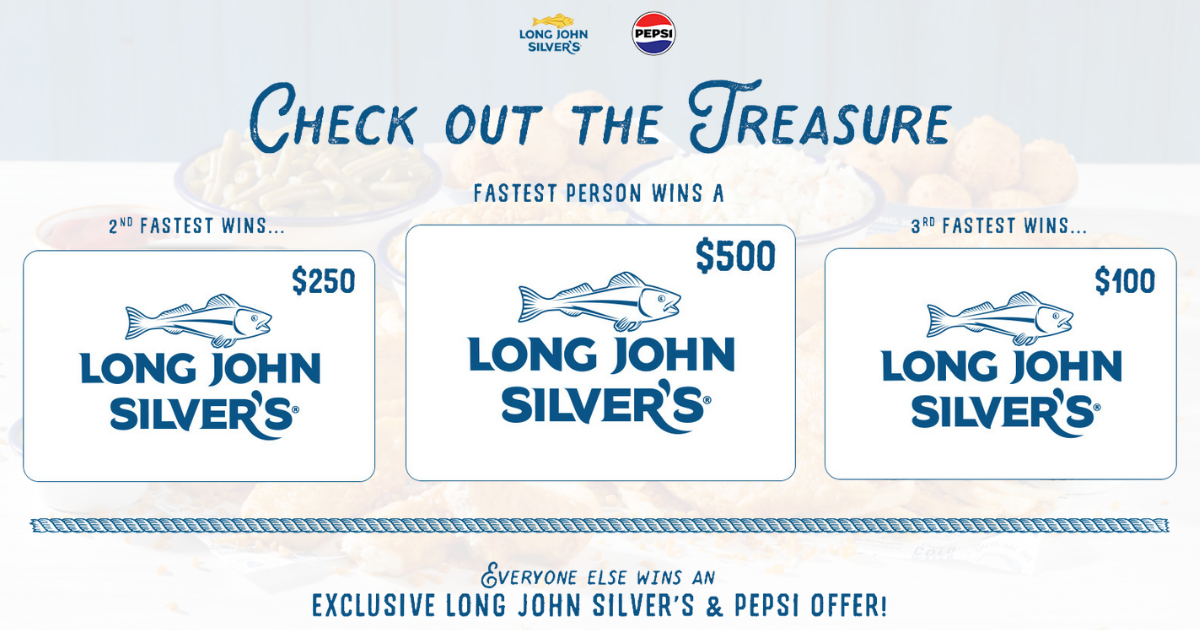 Long John Silver's prizes featuring 3 gift cards + an exclusive offer for everyone else