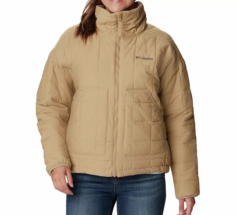 Women s Columbia Chatfield Hill II Jacket woman wearing a tan Columbia jacket