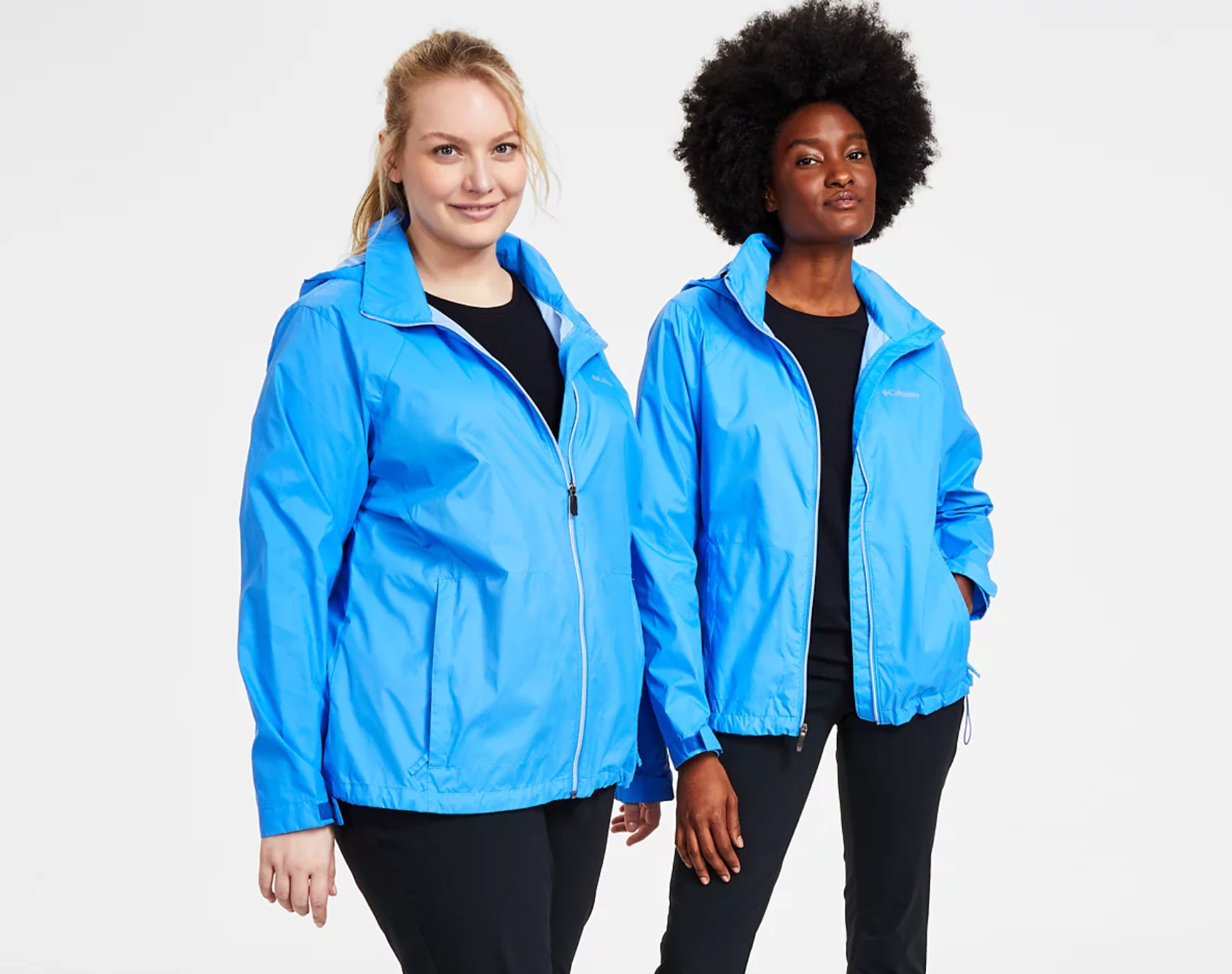 Women s Switchback Waterproof Packable Rain Jacket two women wearing rain jackets