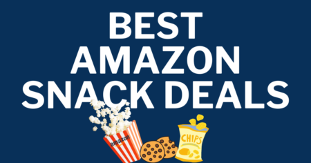 graphic with the text best amazon snack deals and images of snacks