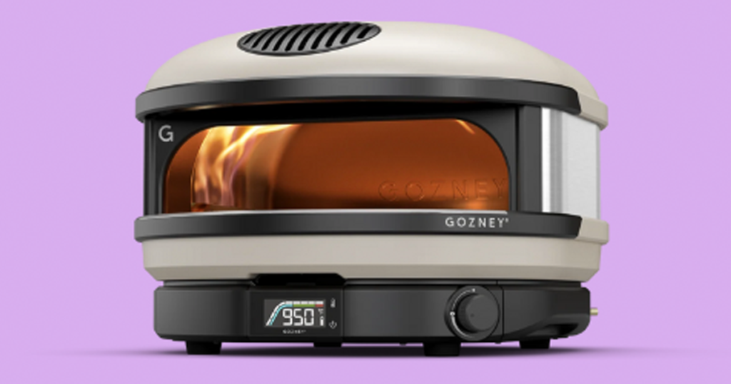 gozney pizza oven with purple background