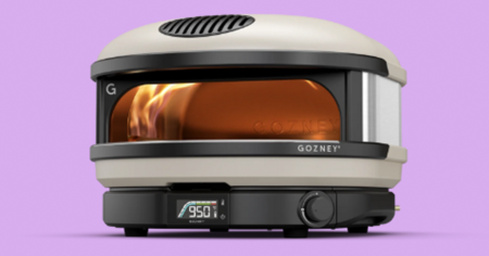 gozney pizza oven with purple background