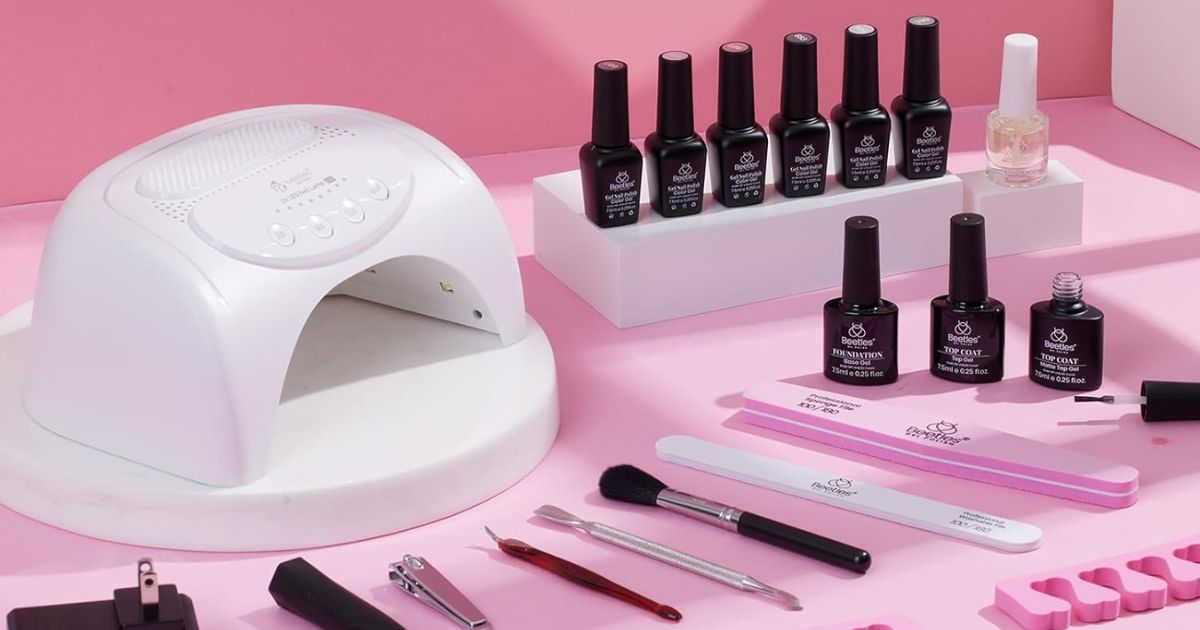 gel nailpolish, tools, and UV lamp