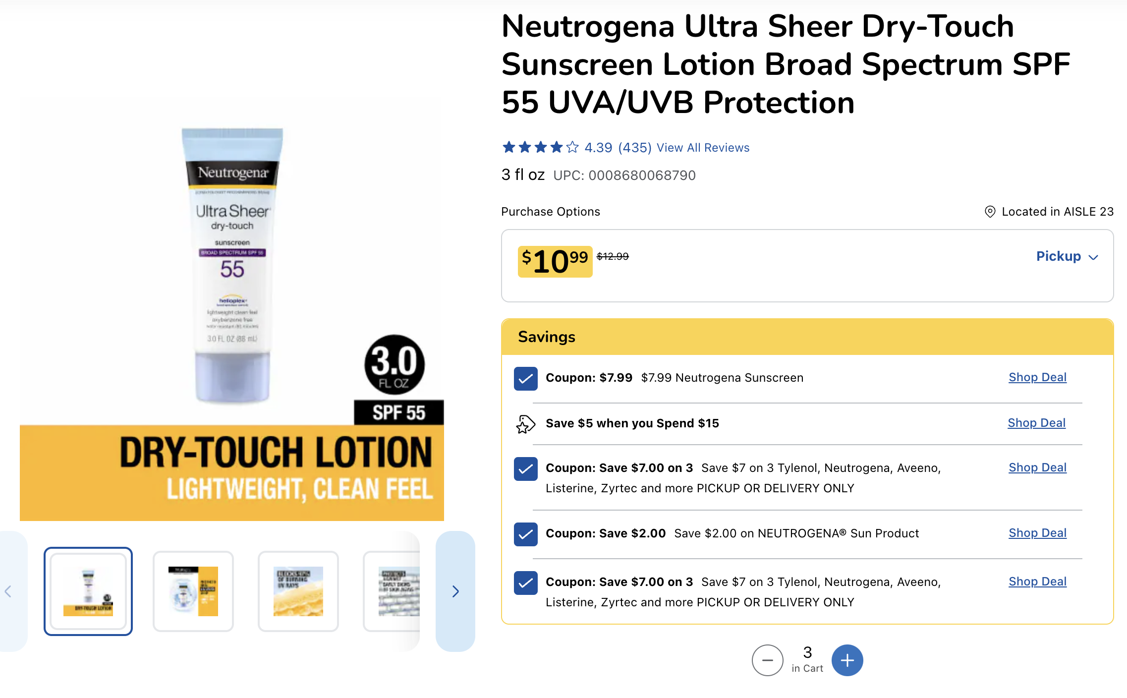 Neutrogena Subnscreen lotions