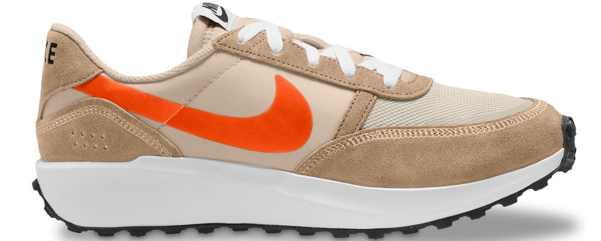 white, tan, and orange Nike sneaker