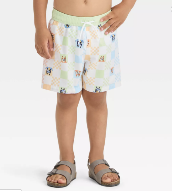 Toddler Boys' Bluey Checkered Swim Shorts Screen Shot at PM