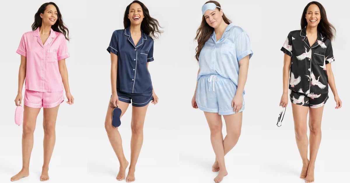 four women wearing pajamas