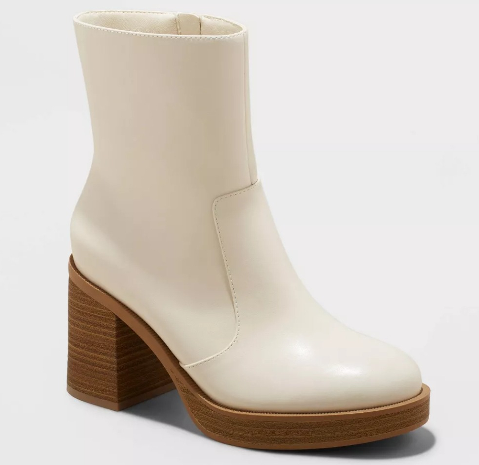 cream boots with a brown sole