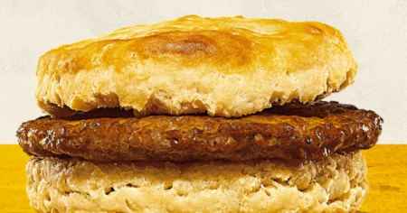 close up of a burger king sausage biscuit