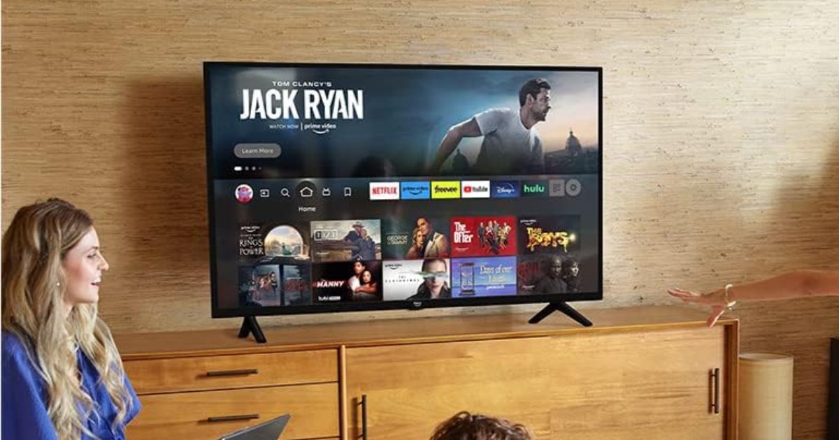Amazon Fire TV TV on top of a TV stand