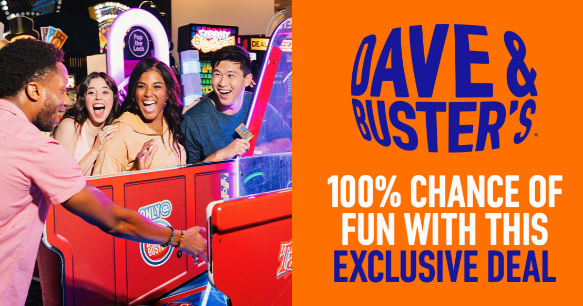 Free $10 Game Play at Dave Busters Free $10 Game Play at Dave Busters