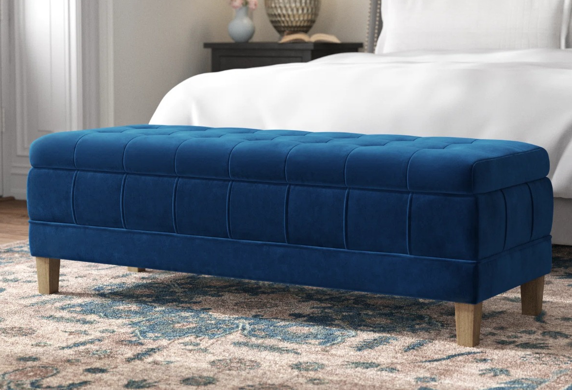 Gloria Velvet Storage Ottoman blue storage ottoman