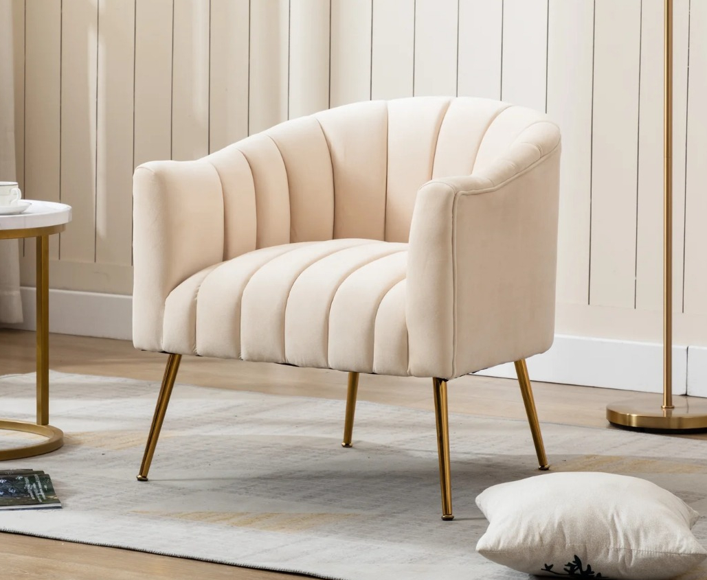 Murrow Velvet Armchair white chair with gold legs