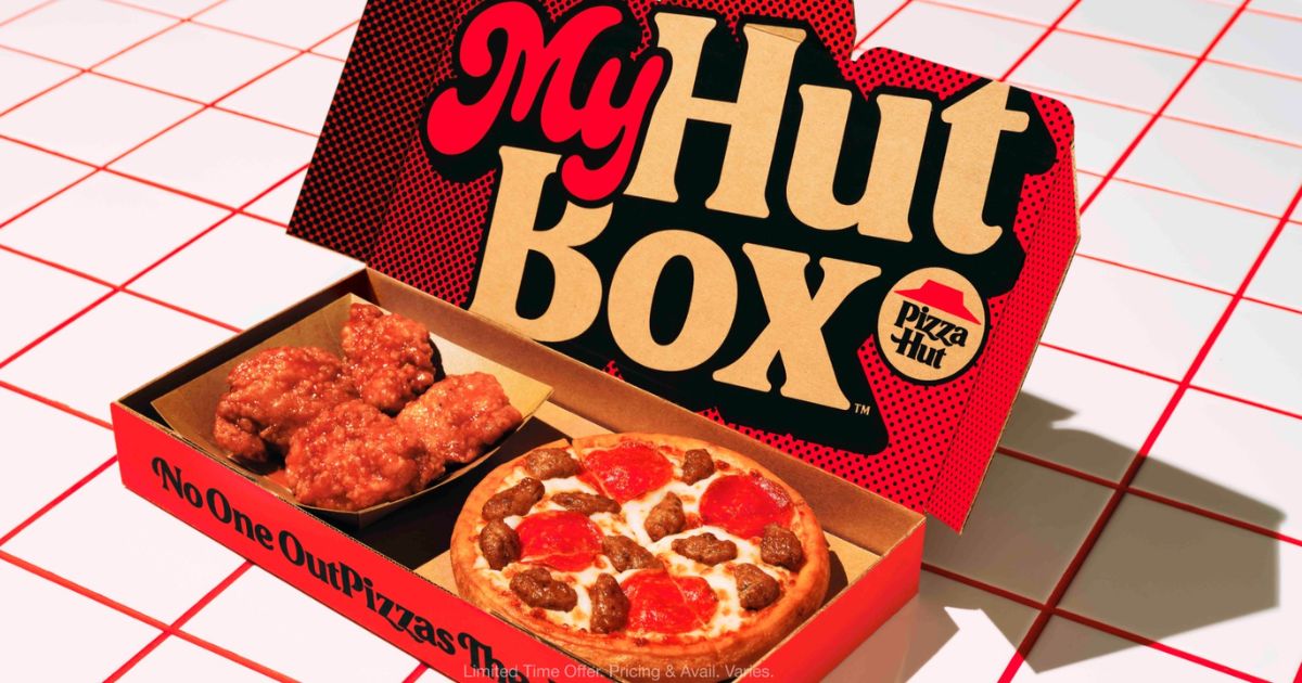 Pizza Hut My Hut Box Pizza Hut My Hut Box with a small pizza and wings