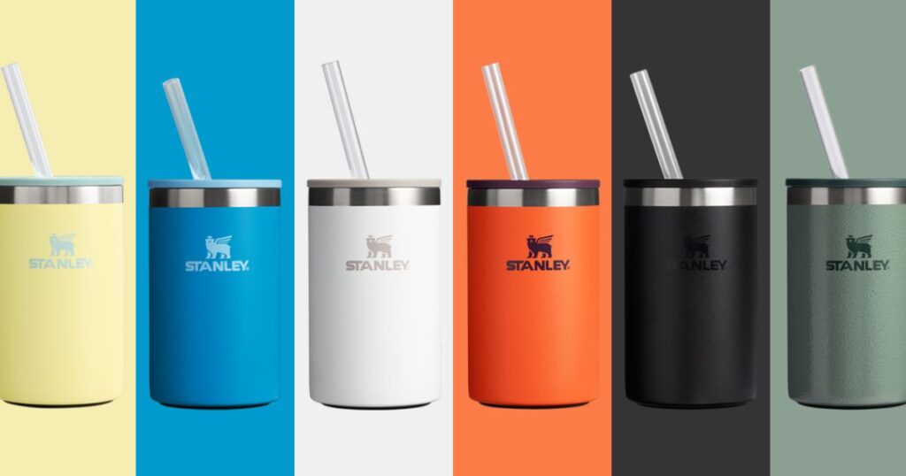 row of Stanley Can Cooler Cups