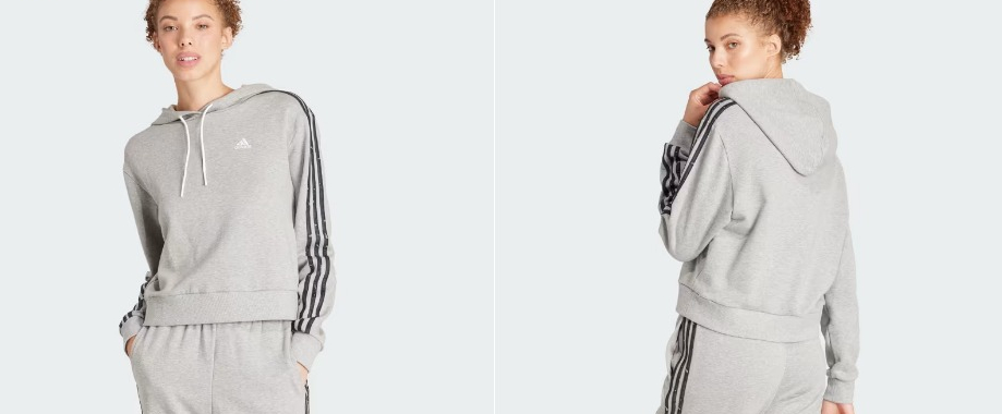 woman in a grey adidas hoodie