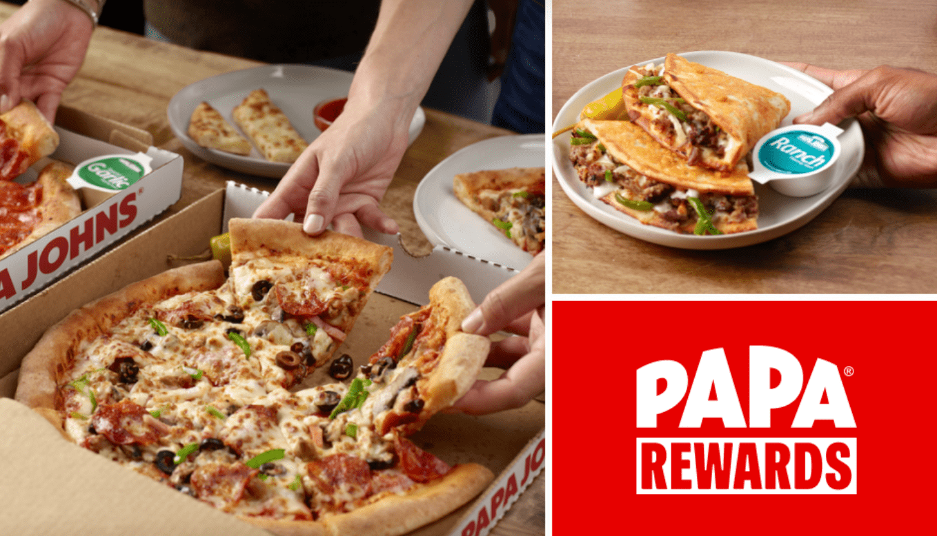papa johns rewards min papa johns pizza on table people grabbing slices -papa johns pizza deals