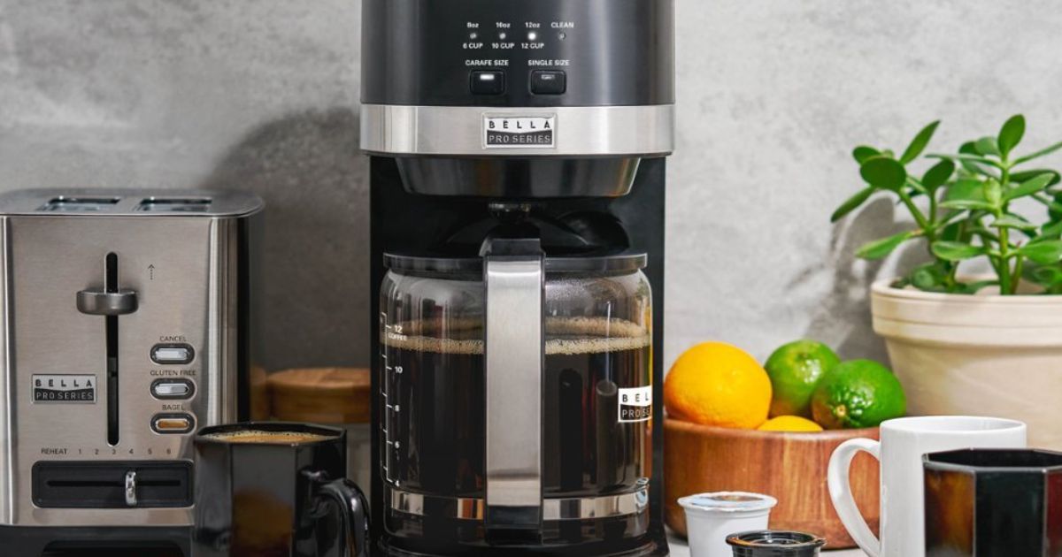 coffeemaker next to a toaster