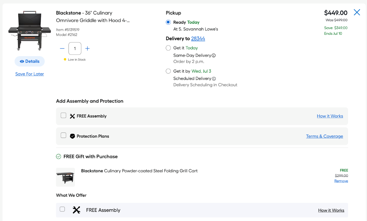 Blackstone Bundle checkout cart of a Blackstone grill