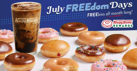 FREEdom Days at Krispy Kreme through July 31st! FREE Donut Iced Coffee ALL Month Long!