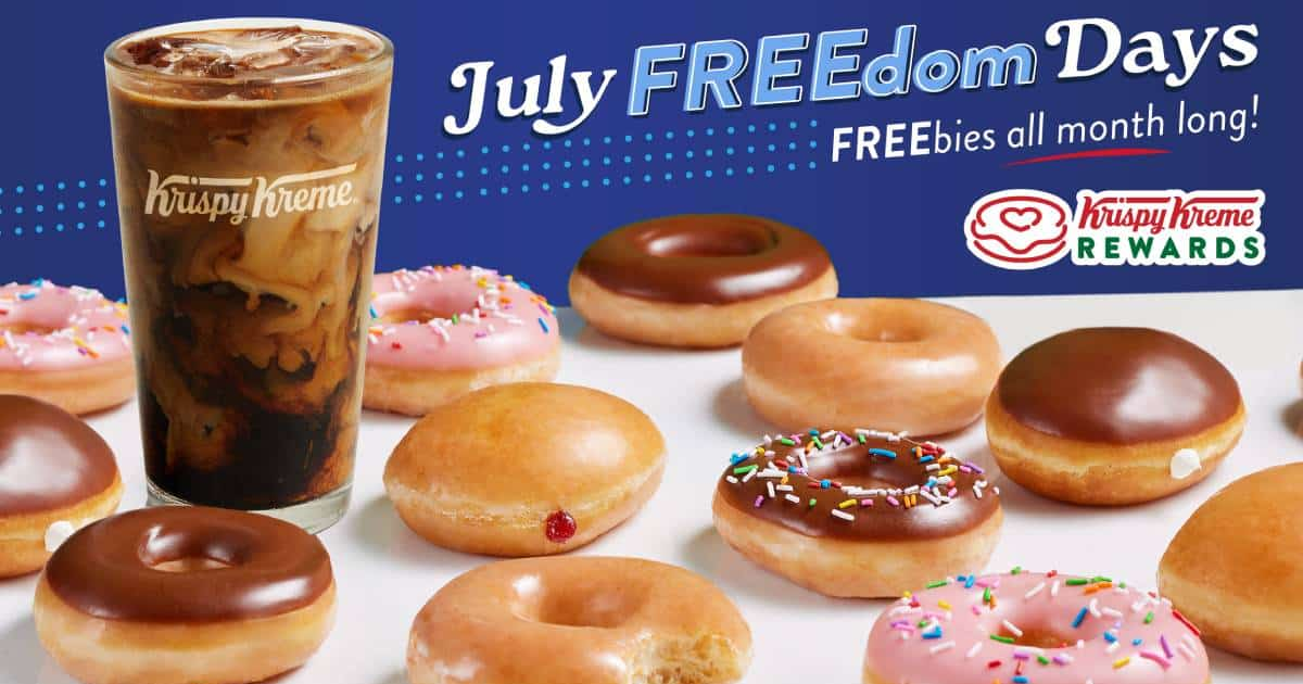 FREEdom Days at Krispy Kreme through July 31st! FREE Donut Iced Coffee ALL Month Long!
