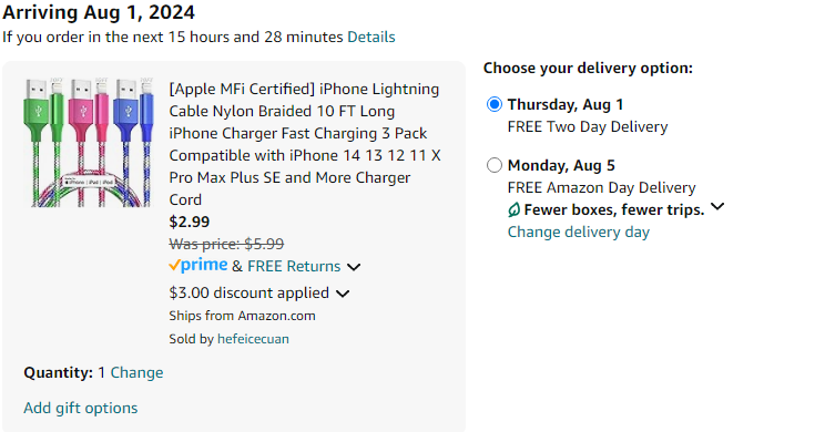 checkout cart for lightning cables
