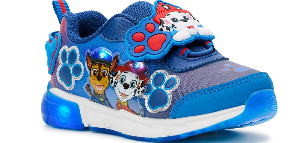 blue sneaker with Paw Patrol character on it
