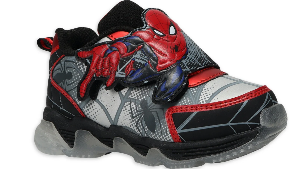 black sneaker with Spiderman on it